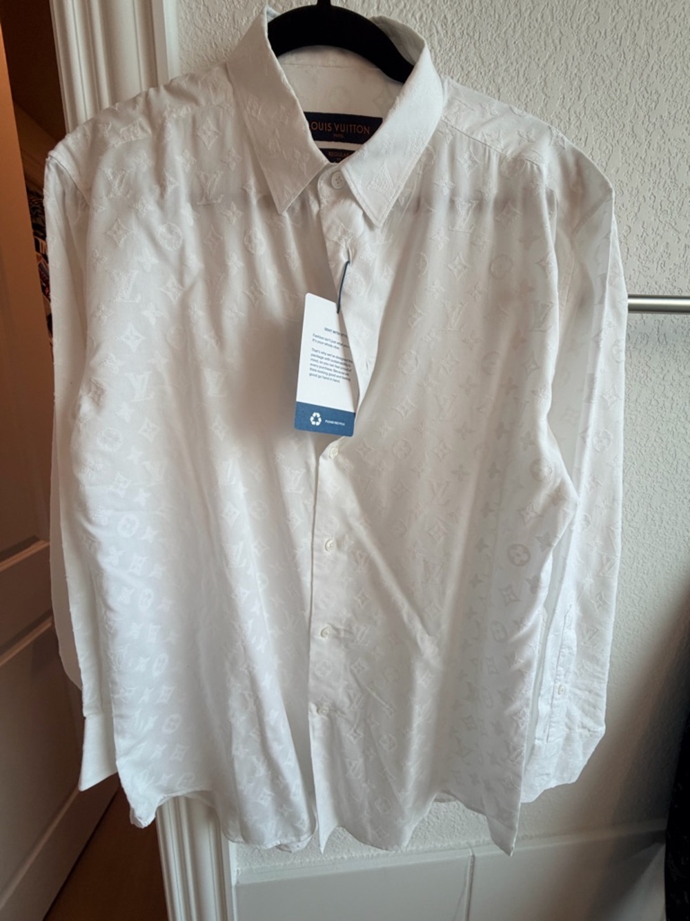 Louis Vuitton White Tonal Monogram Dress Shirt